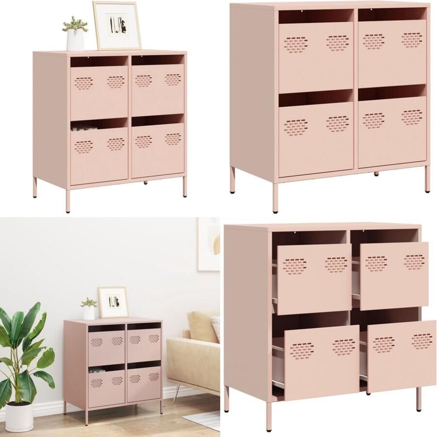 VidaXL Dressoir 68x39x73 5 cm koudgewalst staal roze Dressoir Dressoirs Opbergkast Buffet