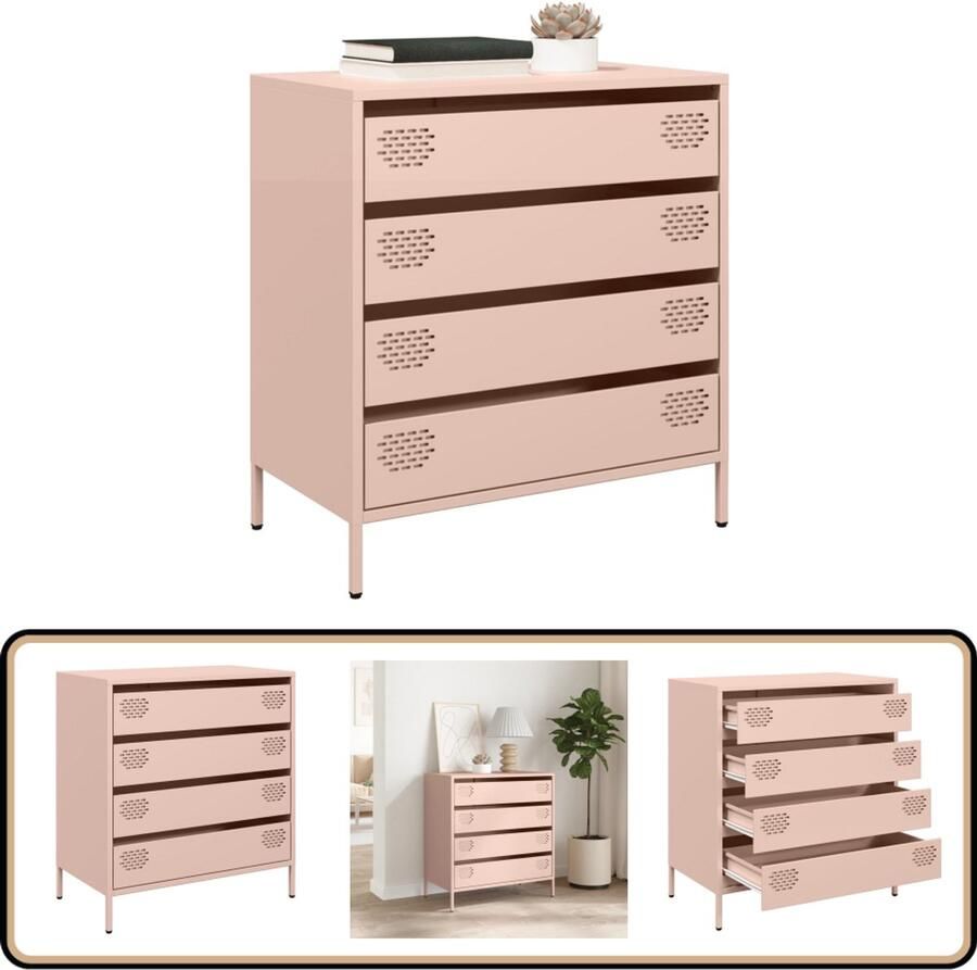 VidaXL Dressoir Roze Staal 68x39x73 5 cm Dressoir Roestvrijstalen Dressoir Meubels Salontafel Opslagoplossing