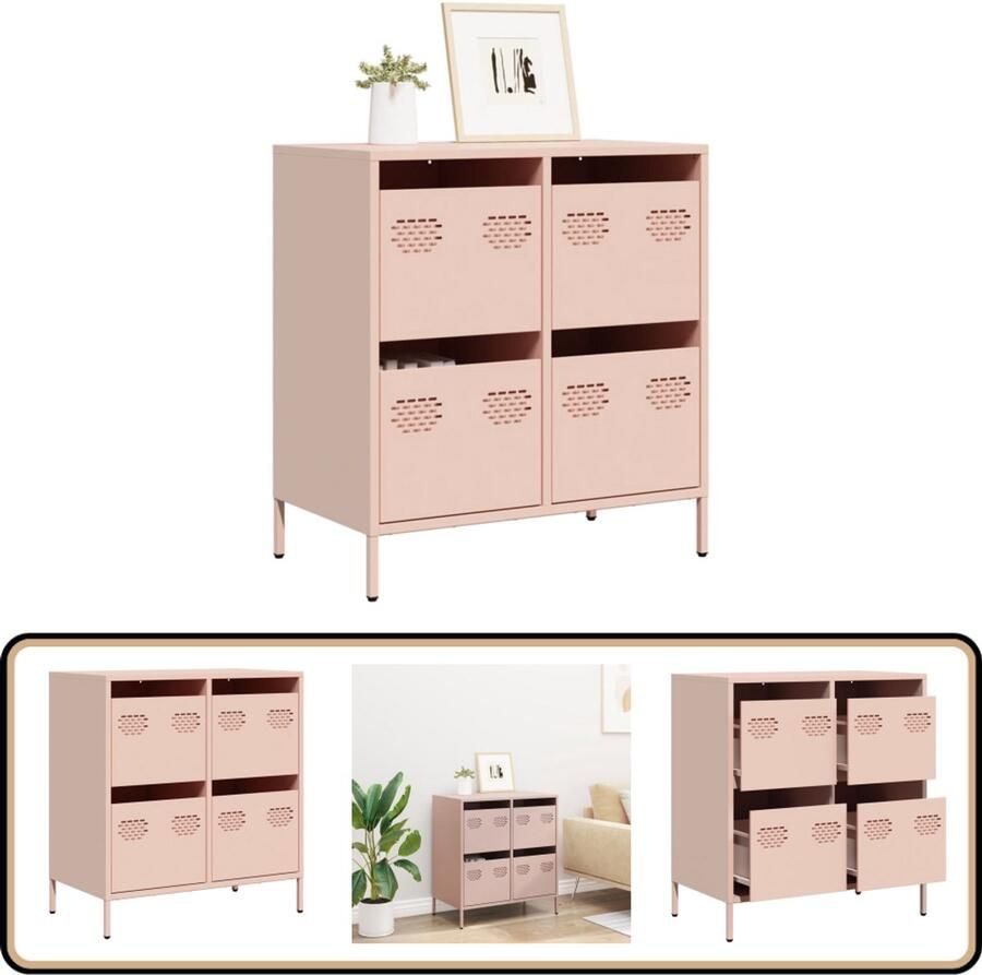 The Living Store Dressoir 68x39x73 5 cm koudgewalst staal roze Dressoir Roestvrijstalen Dressoir Vintage Dressoir Salontafel Opbergkast