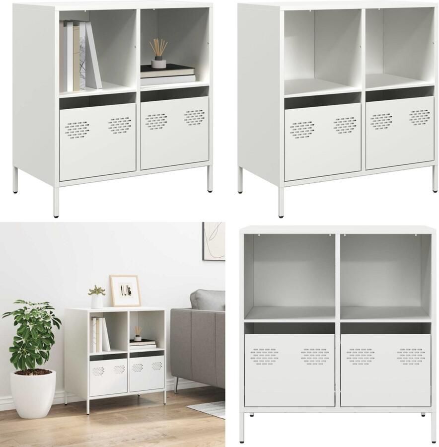 VidaXL Dressoir 68x39x73 5 cm koudgewalst staal wit Dressoir Dressoirs Opbergkast Buffet