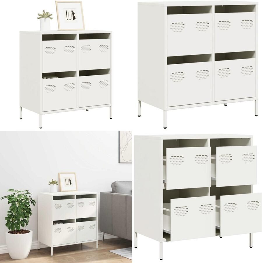 VidaXL Dressoir 68x39x73 5 cm koudgewalst staal wit Dressoir Dressoirs Opbergkast Buffet