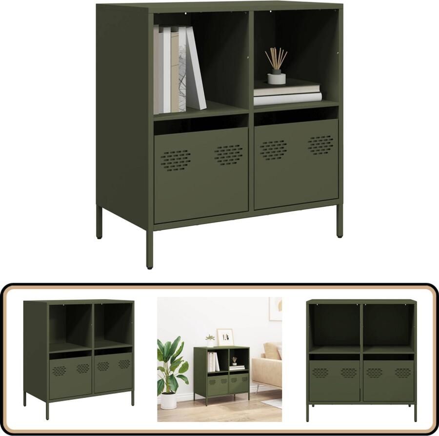 VidaXL Dressoir 68x39x73 5 cm Olijfgroen Staal Dressoir Opbergmeubel Salontafel Entreetafel Vintage Dressoir - Foto 2