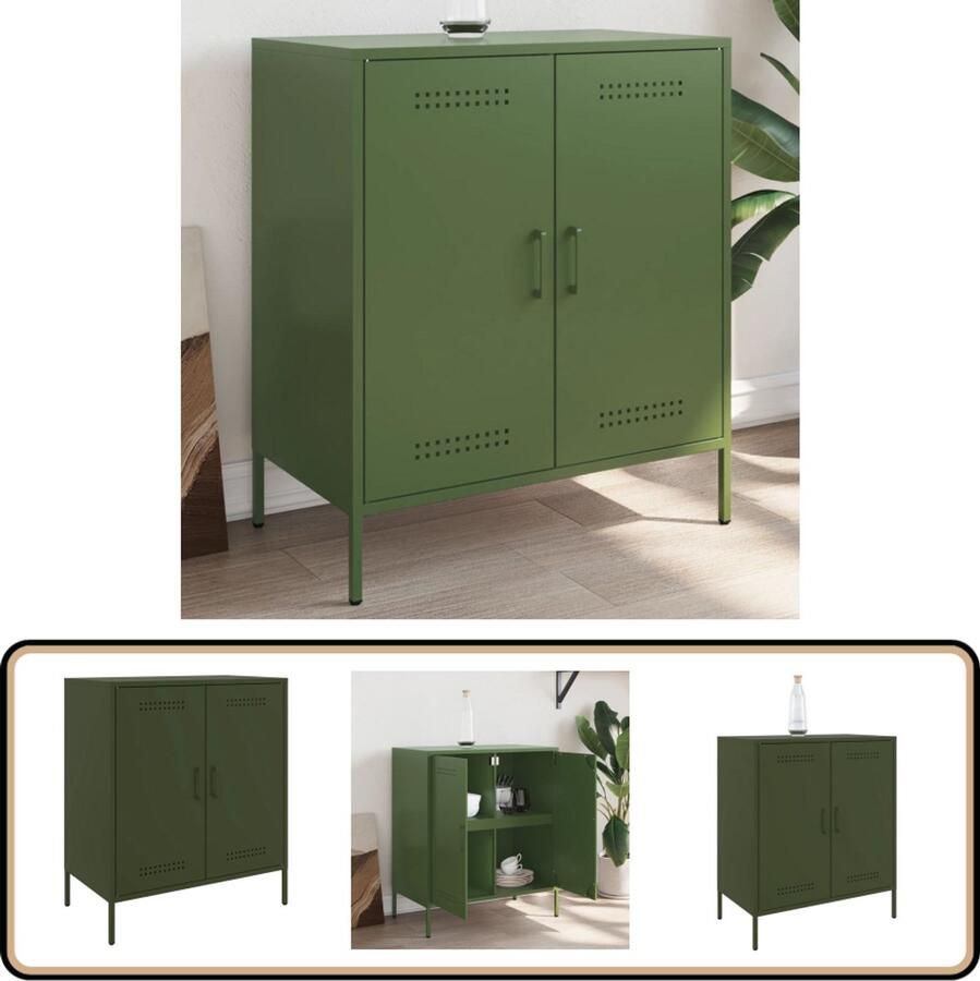 VidaXL Dressoir 68x39x79 cm Olijfgroen Staal Dressoir Industrieel Dressoir Olijfgroene Dressoir Metalen Dressoir Opbergkast