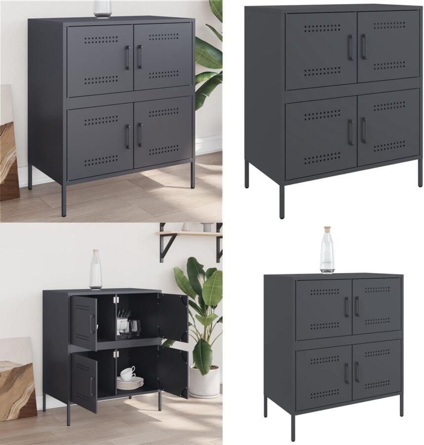 VidaXL Dressoir Staal Antraciet 68x39x79 cm Dressoir Industrieel Dressoir Metalen Dressoir Opbergkast Wandkast - Foto 3