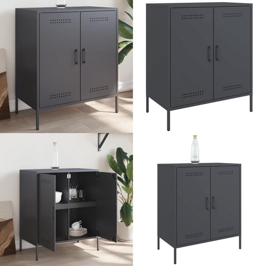 VidaXL Dressoir 68x39x79 cm staal antracietkleurig Dressoir Dressoirs Opbergkast Wandkast