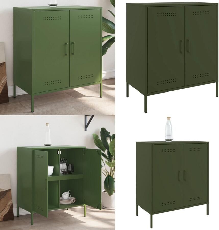 VidaXL Dressoir 68x39x79 cm staal olijfgroen Dressoir Dressoirs Opbergkast Wandkast
