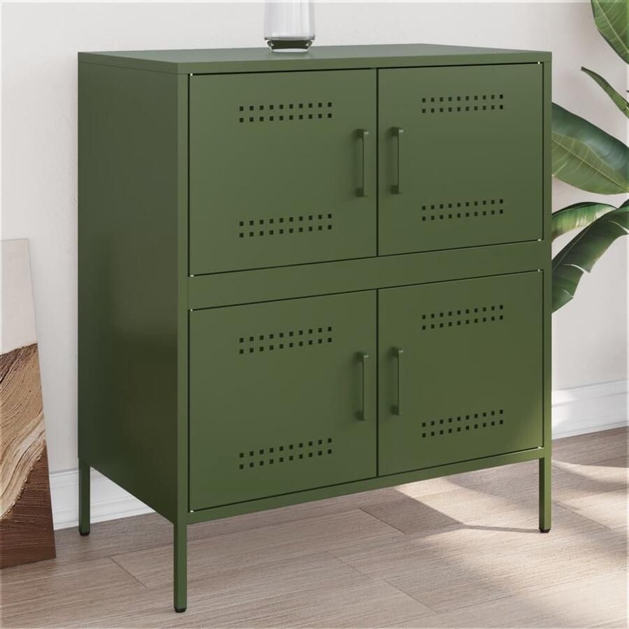 VidaXL Dressoir 68x39x79 cm staal olijfgroen