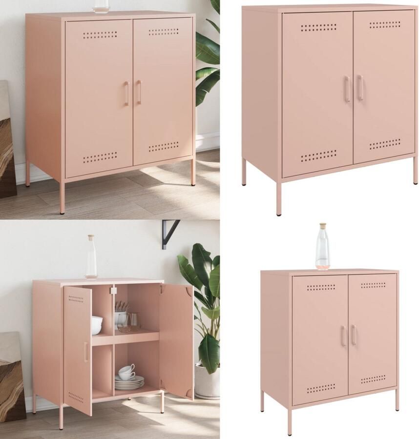 VidaXL Dressoir 68x39x79 cm staal roze Dressoir Dressoirs Opbergkast Wandkast