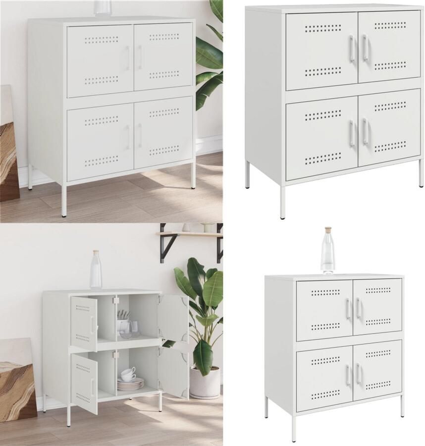 VidaXL Dressoir 68x39x79 cm staal wit Dressoir Dressoirs Opbergkast Wandkast