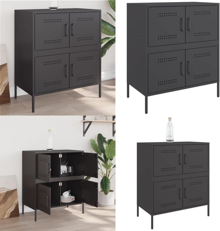 VidaXL Dressoir 68x39x79 cm staal zwart Dressoir Dressoirs Opbergkast Wandkast