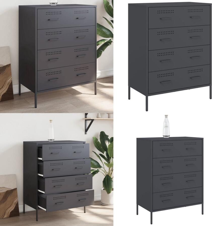 VidaXL Dressoir 68x39x89 cm staal antracietkleurig Dressoir Dressoirs Opbergkast Wandkast