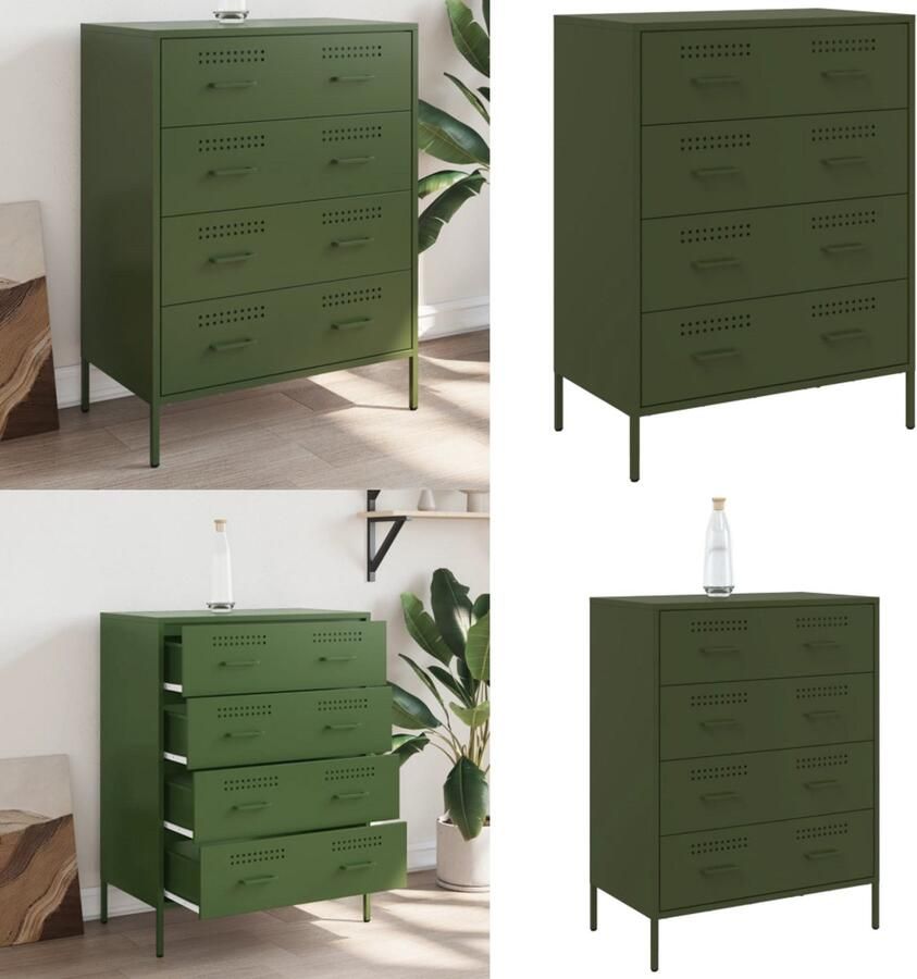 VidaXL Dressoir 68x39x89 cm staal olijfgroen Dressoir Dressoirs Opbergkast Wandkast