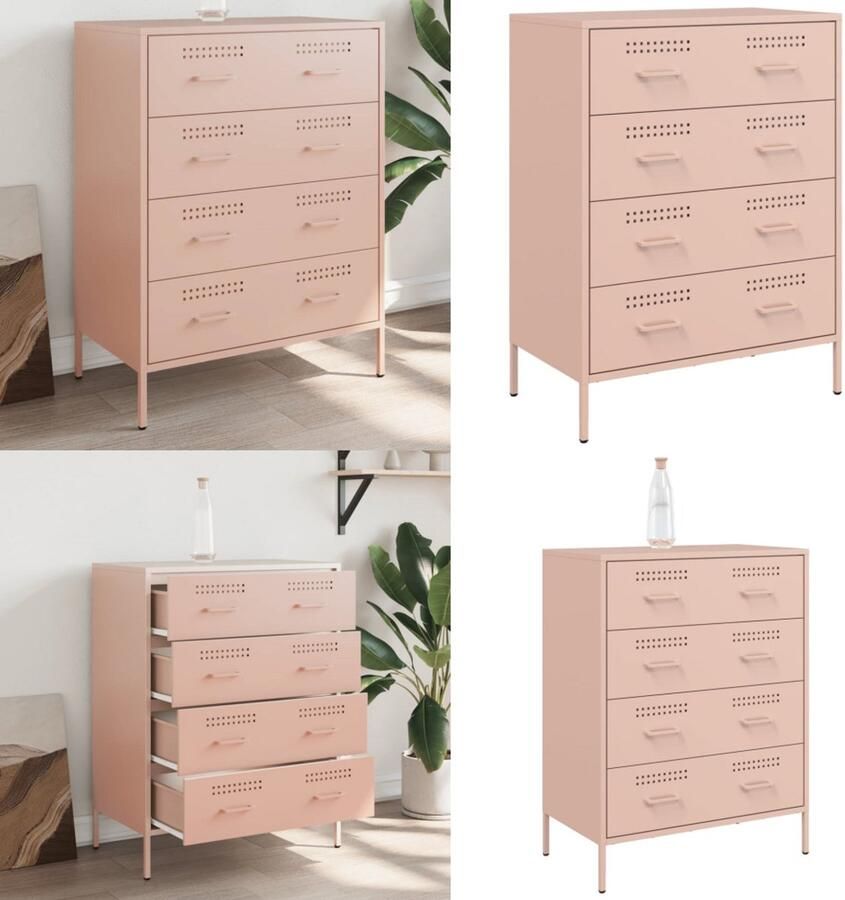 VidaXL Dressoir 68x39x89 cm staal roze Dressoir Dressoirs Opbergkast Wandkast