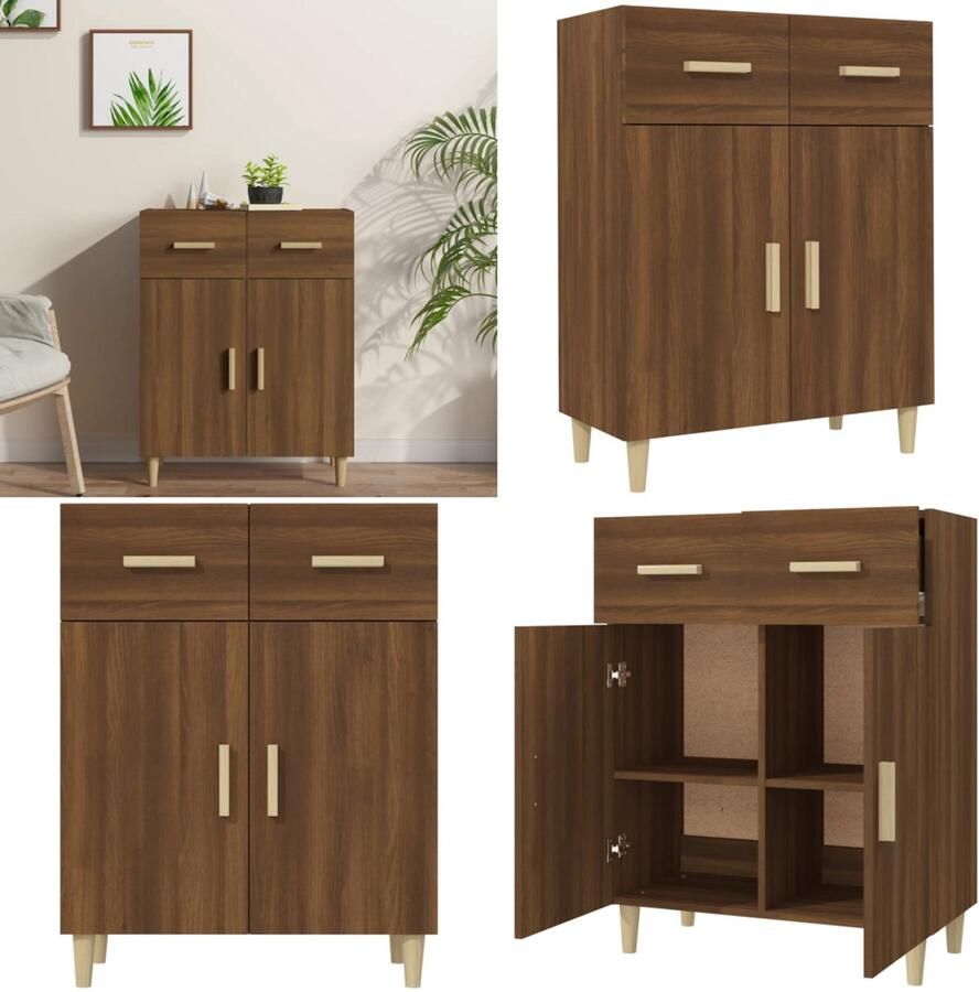 VidaXL Dressoir 69-5x34x89 cm bewerkt hout bruineikenkleurig Dressoir Dressoirs Kast Wandkast