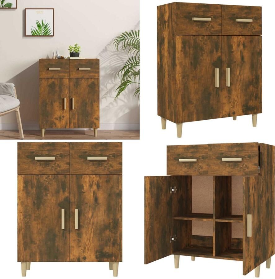 VidaXL Dressoir 69 5x34x89 cm bewerkt hout gerookt eikenkleurig Dressoir Dressoirs Kast Wandkast