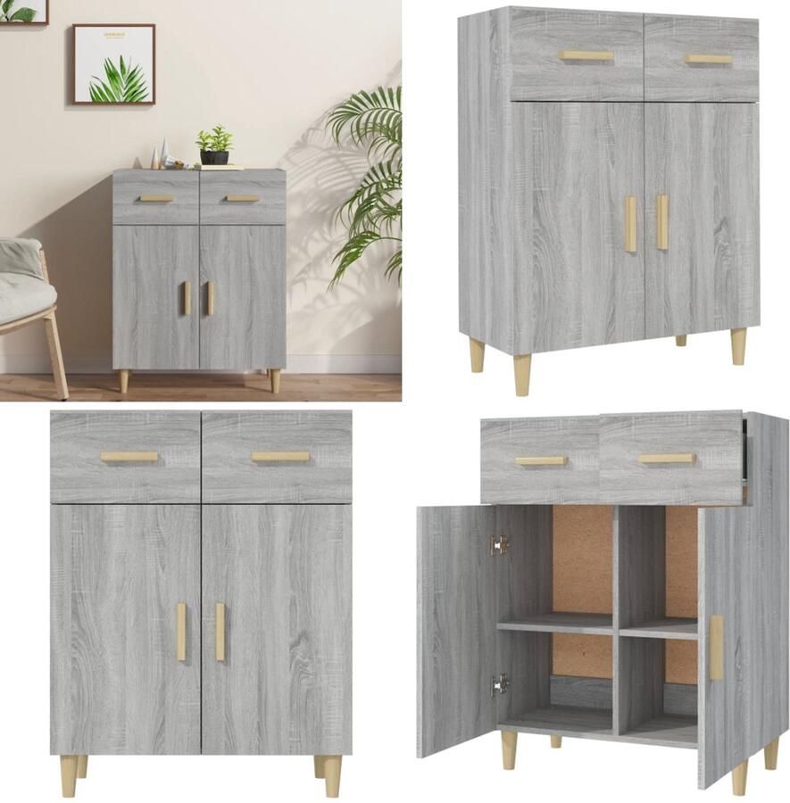 VidaXL Dressoir 69 5x34x89 cm bewerkt hout grijs sonoma eikenkleurig Dressoir Dressoirs Kast Wandkast