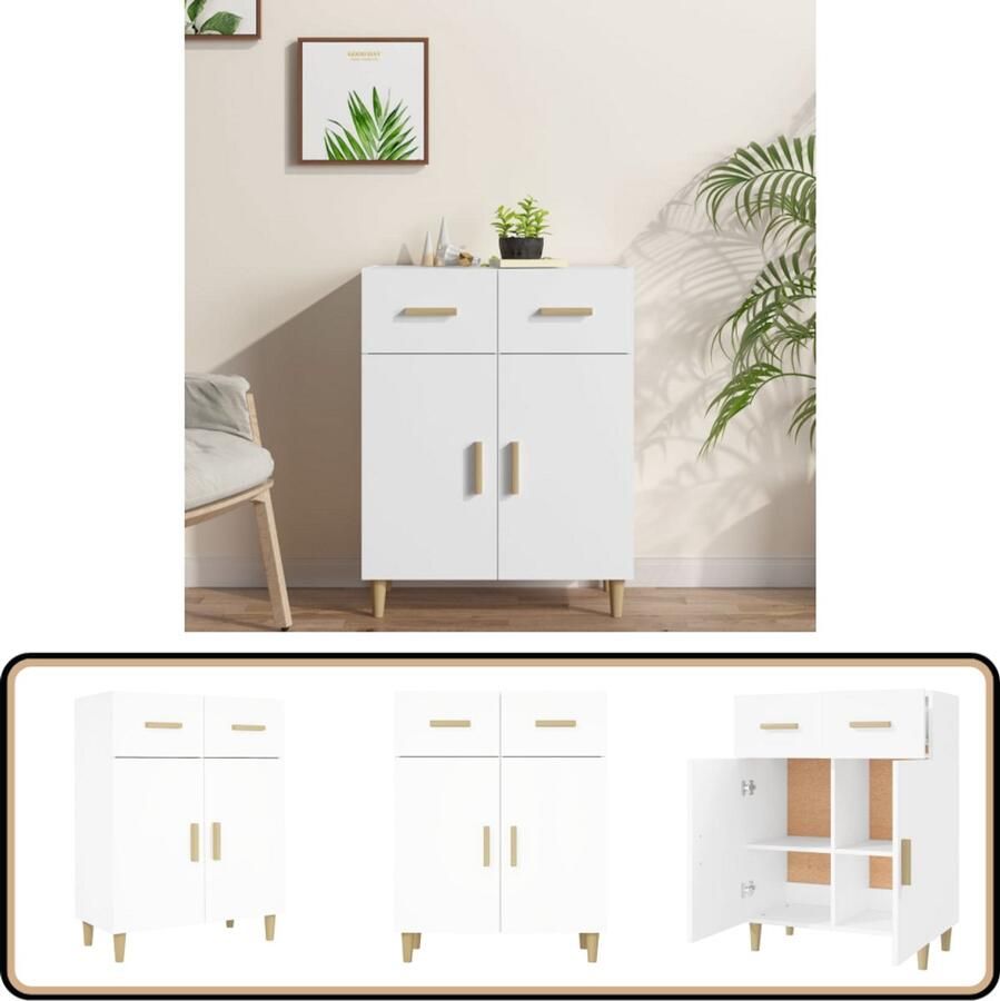 The Living Store Dressoir 69 5x34x89 cm bewerkt hout wit Dressoir Commode Houten Dressoir Wit Dressoir Vintage Dressoir