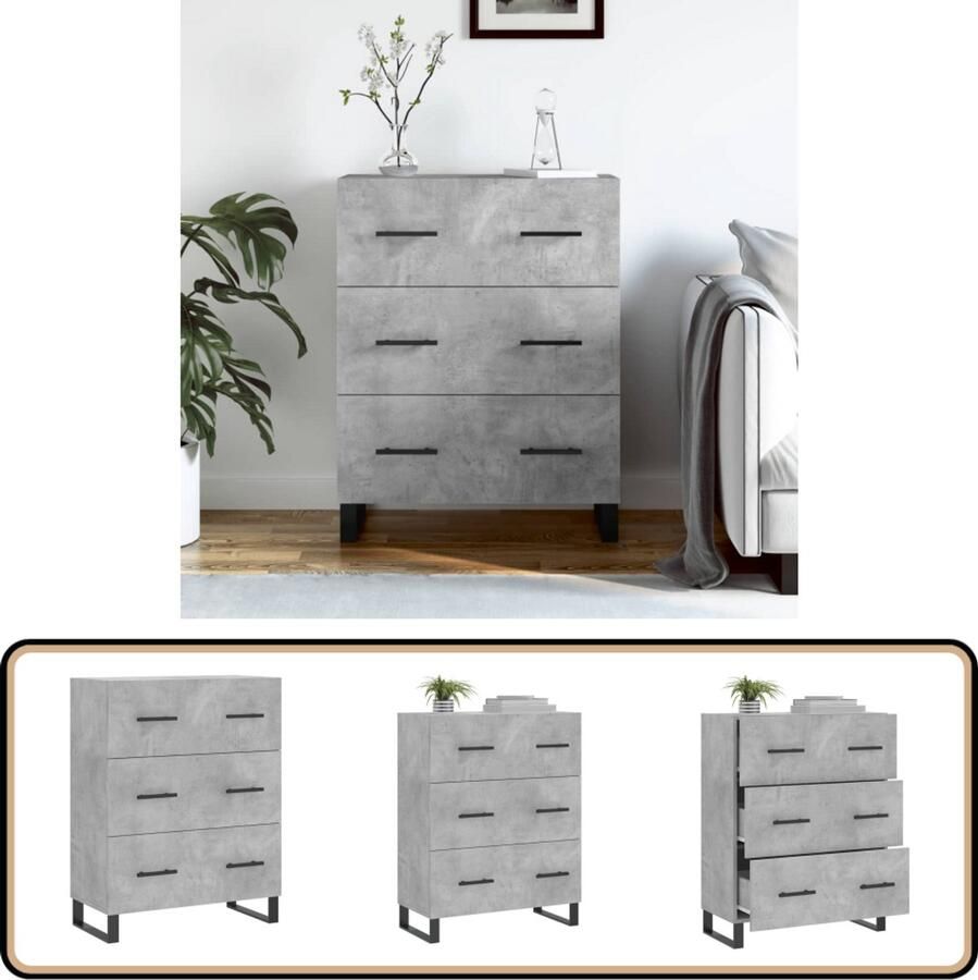 VidaXL Dressoir 69 5x34x90 cm Betongrijs Dressoir Kast Buffetkast Houten Dressoir Grijze Dressoir