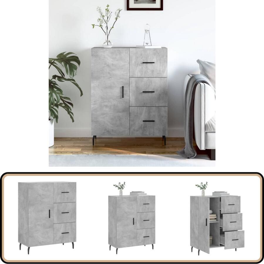 VidaXL Dressoir 69 5x34x90 cm Betongrijs Dressoir Meubels Salontafel Tv Tafel Houten Dressoir - Foto 2