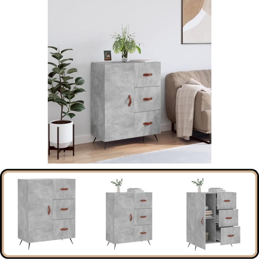 VidaXL Dressoir 69 5x34x90 cm Betongrijs Dressoir Opbergkast Houten Dressoir Grijze Dressoir Vintage Dressoir - Foto 2