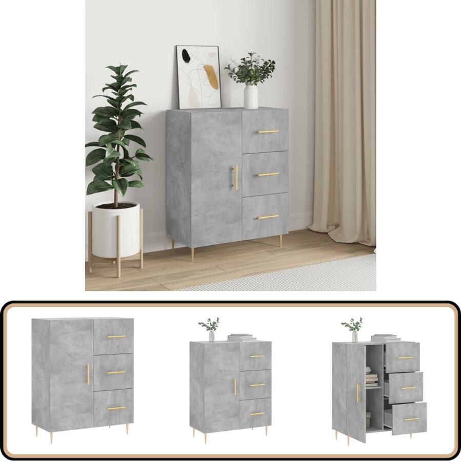 VidaXL Dressoir 69 5x34x90 cm Betongrijs Hout & Metaal Dressoir Opbergkast Houten Dressoir Grijze Dressoir Vintage Dressoir - Foto 2