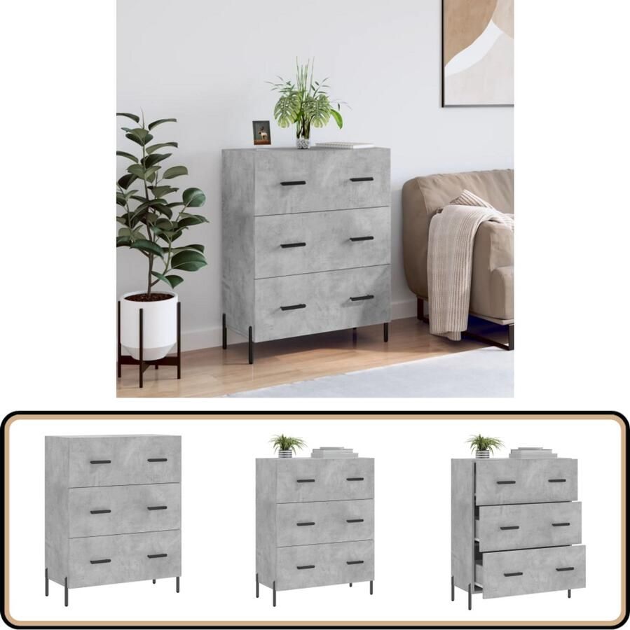 VidaXL Dressoir 69 5x34x90 cm Bewerkt hout Betongrijs Dressoir Kast Buffetkast Houten Dressoir Grijze Dressoir