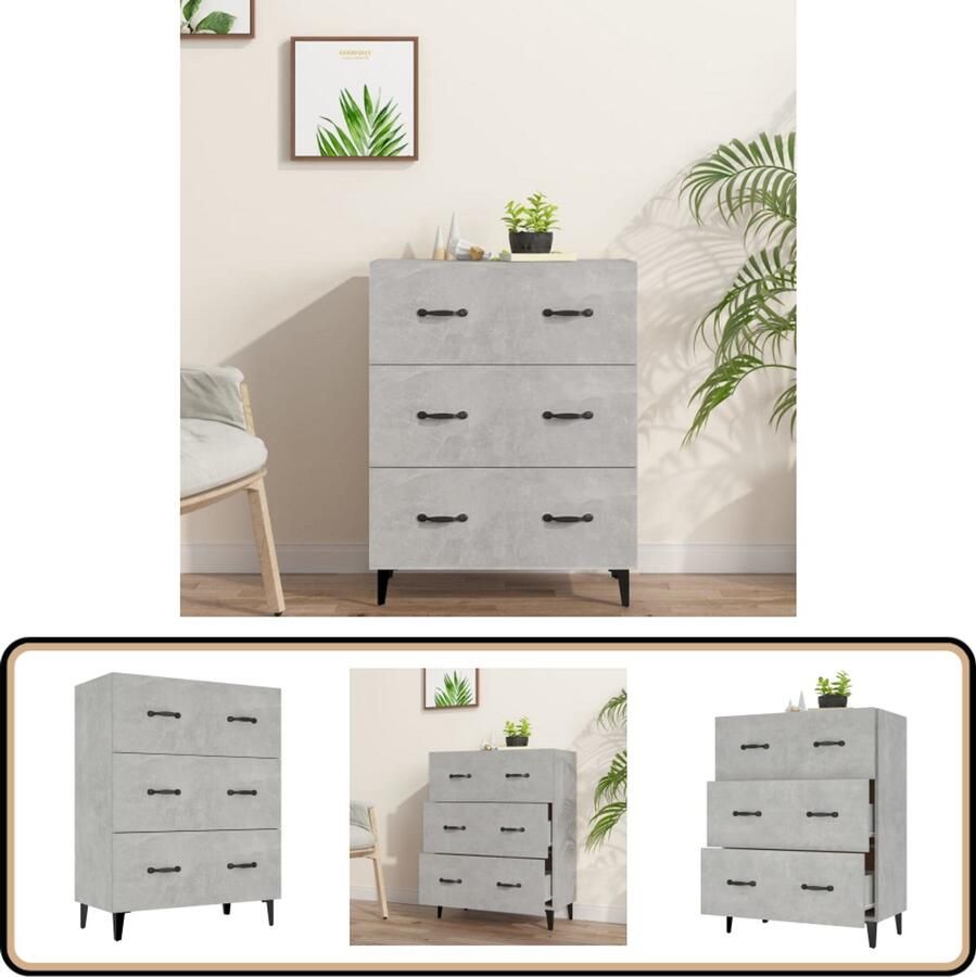 VidaXL Dressoir Betongrijs 69 5x34x90 cm Dressoir Bijzettafel Houten Meubels Grijze Meubels Opbergkast