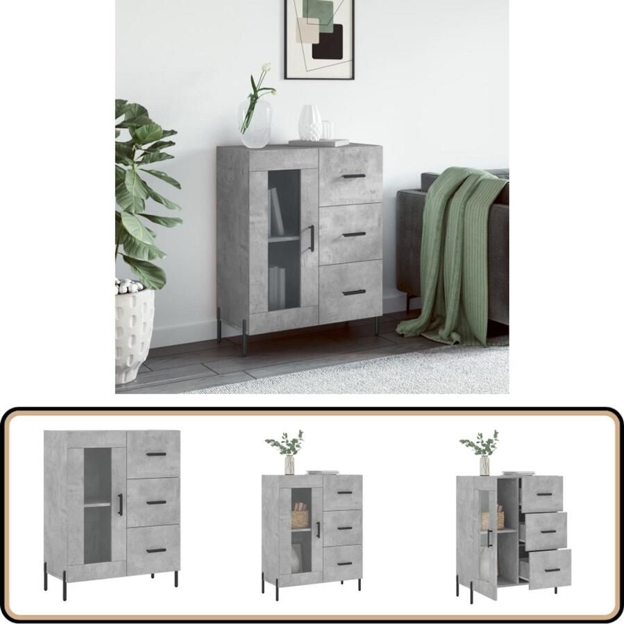 VidaXL Dressoir 69 5x34x90 cm Betongrijs Hout & Metaal Dressoir Houten Dressoir Grijze Dressoir Vintage Dressoir Salontafel