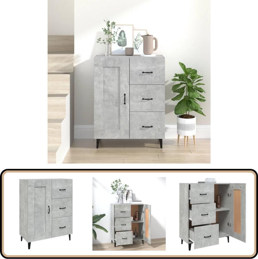 VidaXL Dressoir 69 5x34x90 cm Betongrijs Hout & IJzer Dressoir Meubels Salontafel Tv Tafel Houten Dressoir