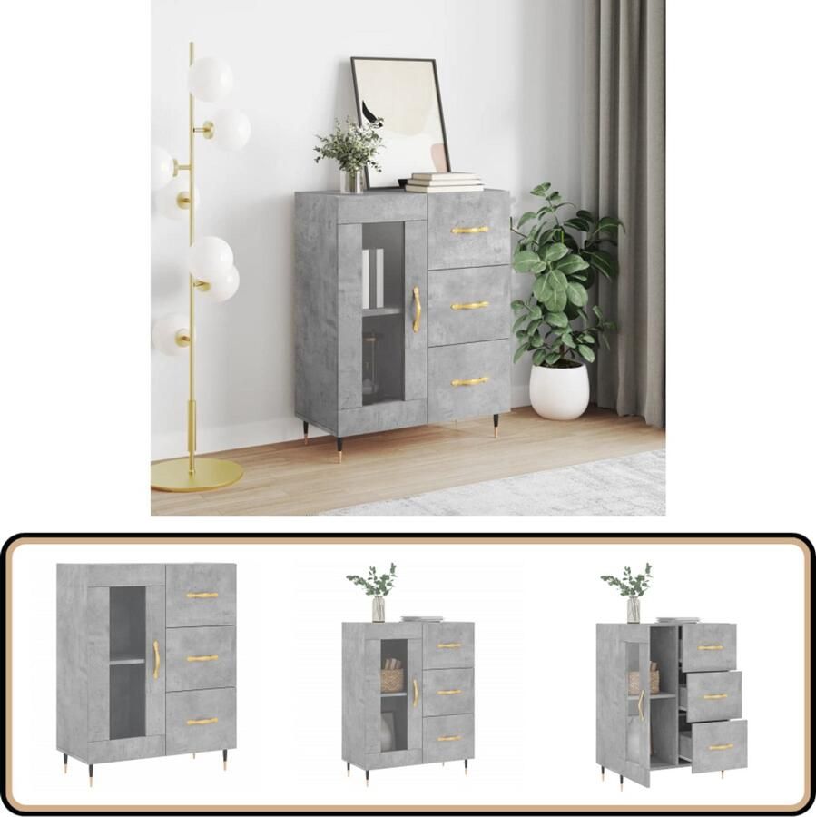 VidaXL Dressoir 69 5x34x90 cm Betongrijs Dressoir Commode Opbergkast Woonkamerinrichting Slaapkamerinrichting