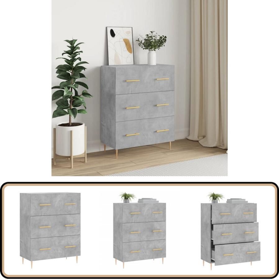 VidaXL Dressoir 69 5x34x90 cm Bewerkt hout Grijs Dressoir Buffetkast Houten Kast Grijze Kast Vintage Dressoir