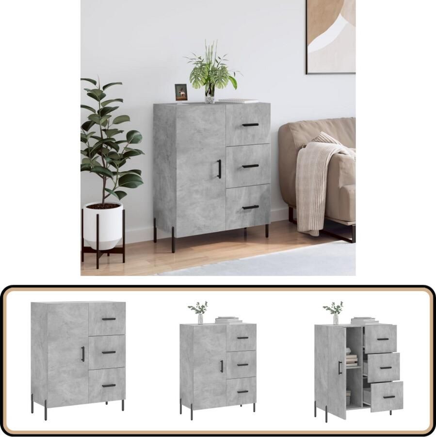 VidaXL Dressoir 69 5x34x90 cm Betongrijs Hout Dressoir Opbergkast Woonkamerinrichting Houten Dressoir Grijze Dressoir