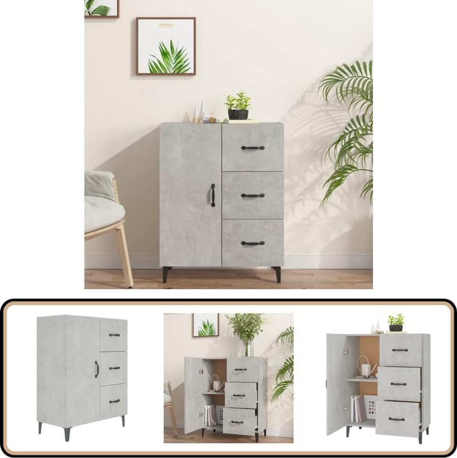 VidaXL Dressoir 69 5x34x90 cm Bewerkt Hout Betongrijs Dressoir Buffetkast Houten Kast Grijze Kast Opbergkast