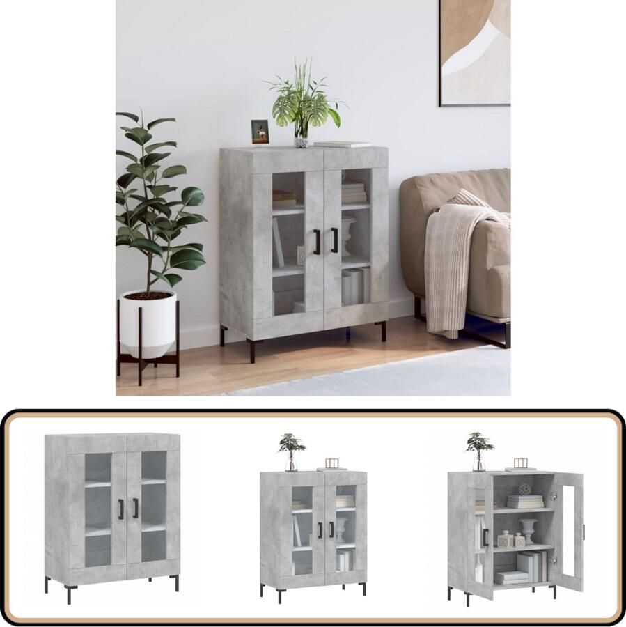 VidaXL Dressoir 69 5x34x90 cm Betongrijs Bewerkt hout Dressoir Betongrijs Houten Dressoir Vintage Dressoir Salontafel