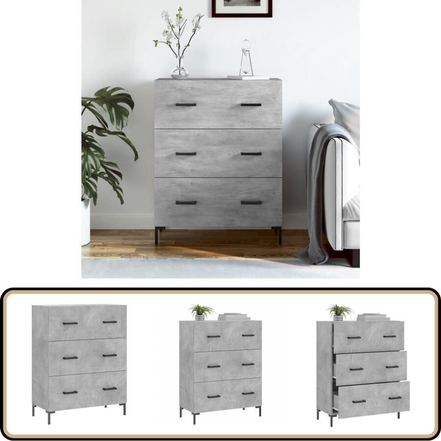 VidaXL Dressoir 69 5x34x90 cm Bewerkt Hout Betongrijs Dressoir Kast Buffetkast Houten Dressoir Grijze Dressoir - Foto 3
