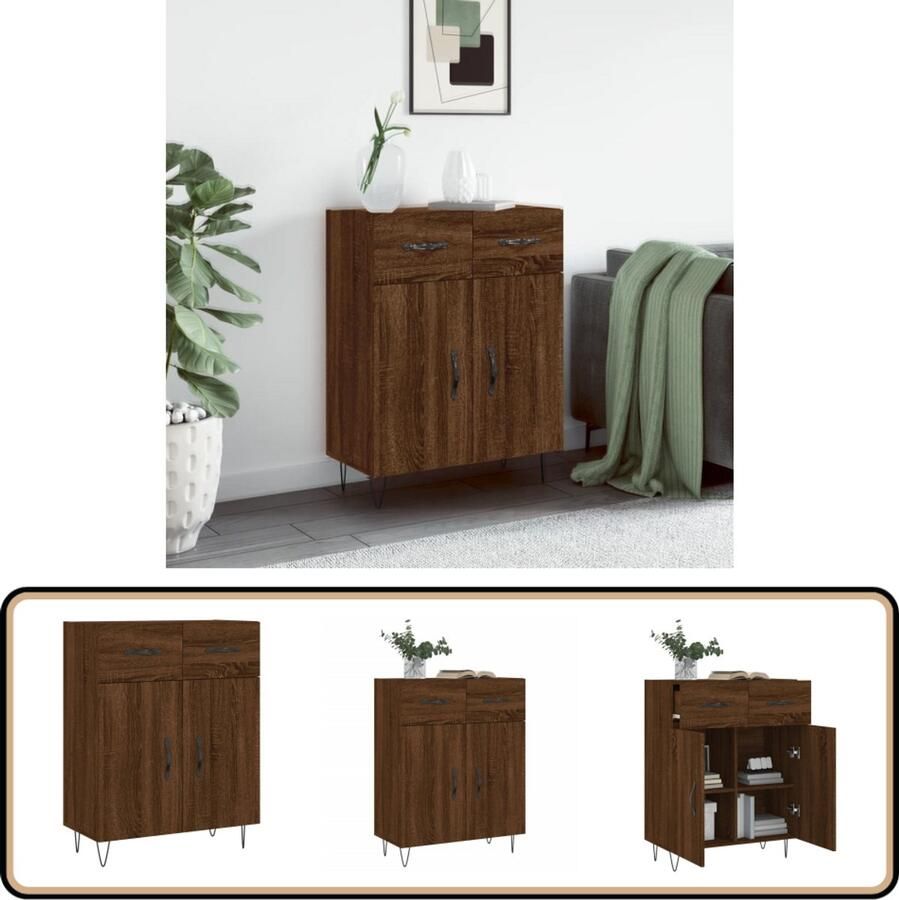 VidaXL Dressoir Bruin Eiken 69 5x34x90 cm Dressoir Houten Dressoir Bruine Eiken Dressoir Vintage Dressoir Salontafel