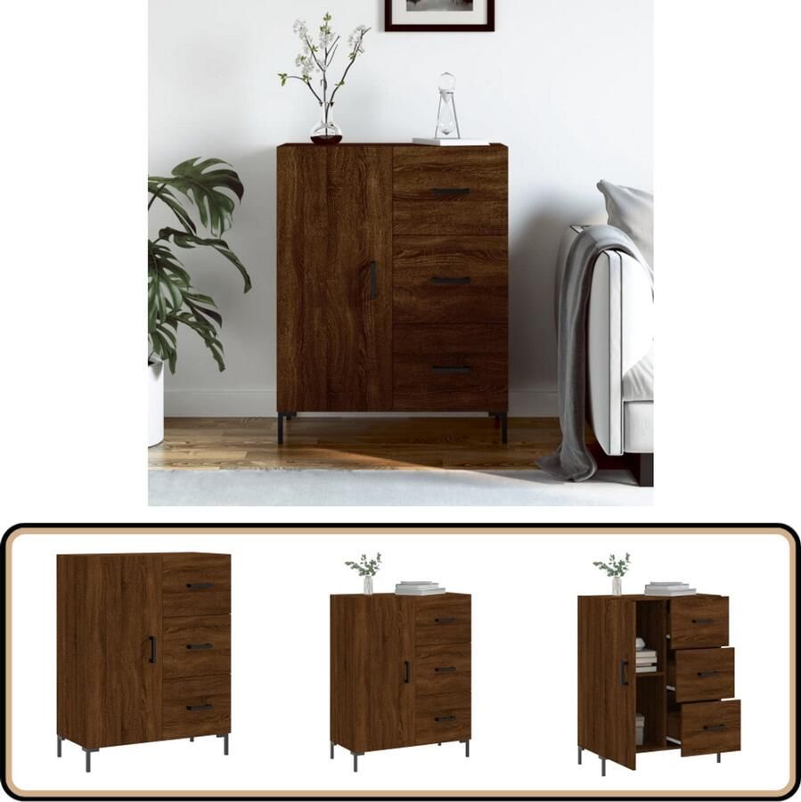 VidaXL Dressoir 69.5x34x90 cm Bruineiken Hout Dressoir Vintage Houten Dressoir Bruineiken Dressoir Vintage Furniture Salontafel