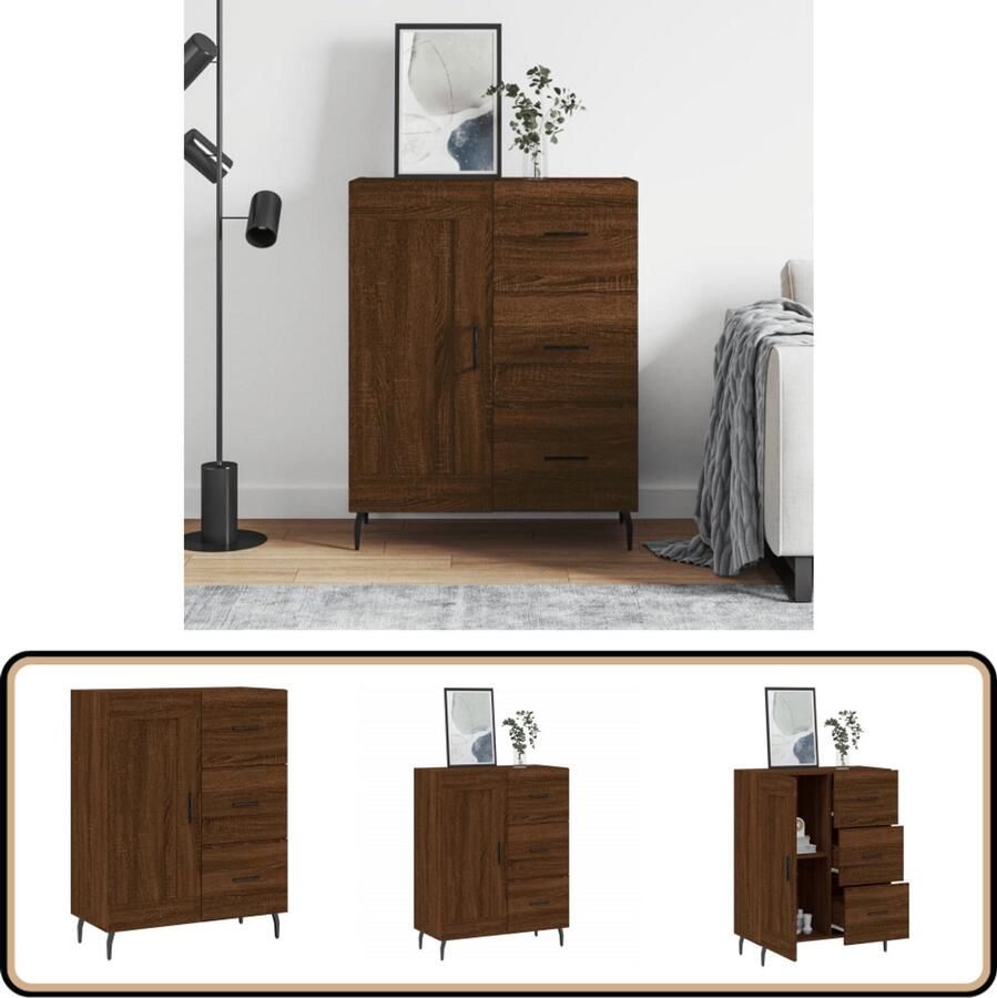VidaXL Dressoir 69 5x34x90 cm Bruin Eiken Dressoir Kast Opbergkast Houten Dressoir Bruine Eiken Dressoir