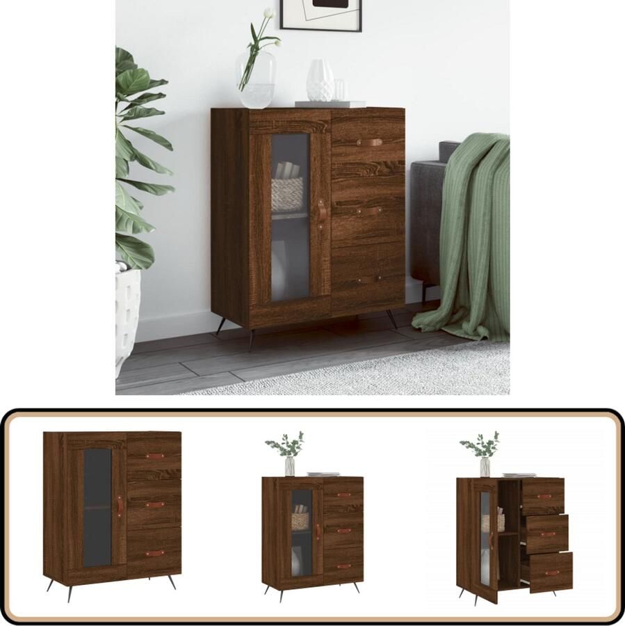 VidaXL Dressoir Bruin Eiken Bewerkt Hout 90 cm Dressoir Vintage Dressoirs Houten Dressoir Bruine Eiken Dressoir Opbergkast