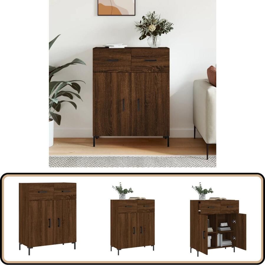 VidaXL Dressoir 69 5x34x90 cm Bruin Eiken Hout Dressoir Houten Dressoir Bruine Eiken Dressoir Opbergkast Salontafel