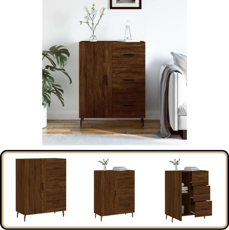 VidaXL Dressoir 69 5x34x90 cm Bruin Eikenkleur Dressoir Vintage Dressoir Landelijk Dressoir Houten Dressoir Brown Oak Dressoir