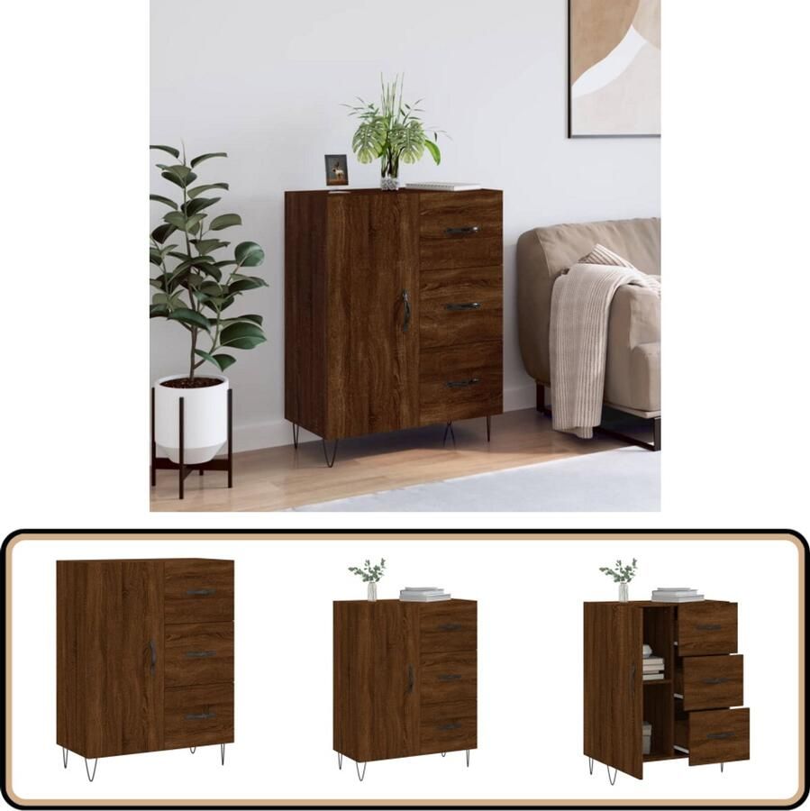 VidaXL Dressoir Bruin Eiken 69 5x34x90 cm Dressoir Houten Dressoir Vintage Dressoir Landelijk Dressoir Bruine Eiken Dressoir