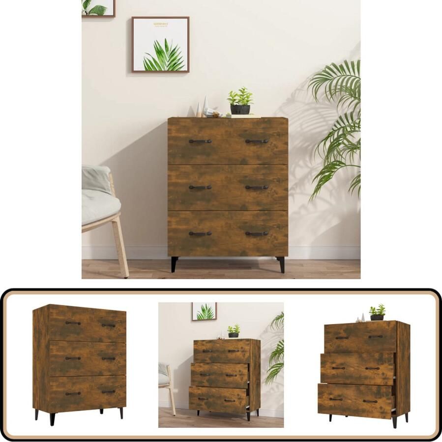 VidaXL Dressoir 69 5x34x90 cm Gerookt Eiken Dressoir Buffetkast Houten Kast Vintage Kast Gerookt Eiken