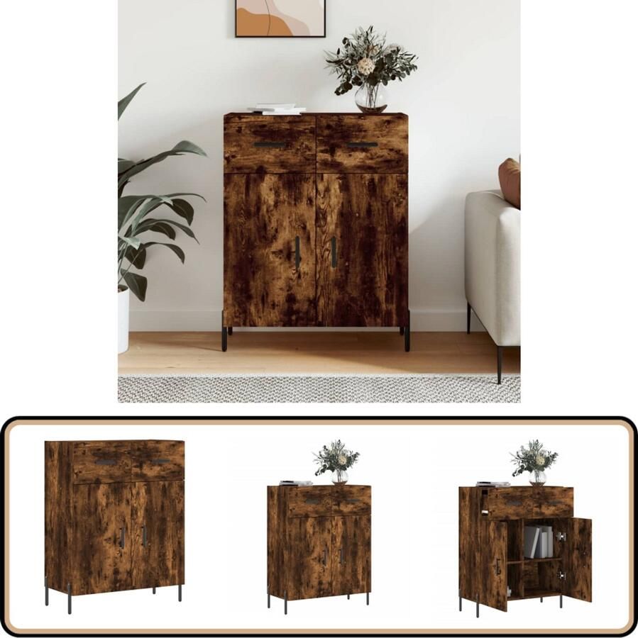 VidaXL Dressoir Gerookt Eiken 69 5x34x90 cm Dressoir Kasten Houten Dressoirs Vintage Dressoir Robuust Dressoir
