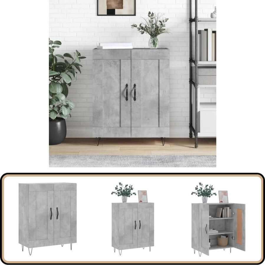 VidaXL Dressoir 69 5x34x90 cm Bewerkt hout Grijs Dressoir Meubilair Houten Dressoir Grijze Dressoir Vintage Dressoir