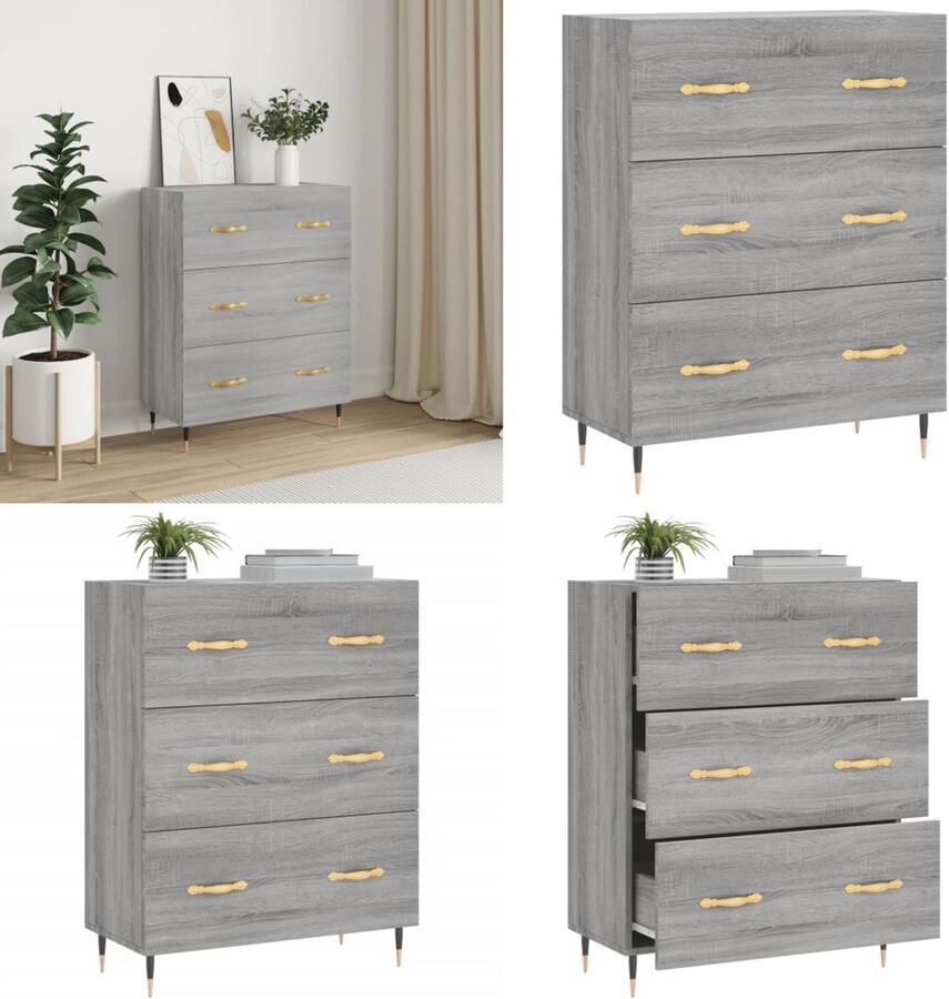 VidaXL Dressoir 69 5x34x90 cm bewerkt hout grijs sonoma eikenkleurig Dressoir Dressoirs Kast Buffetkast - Foto 2