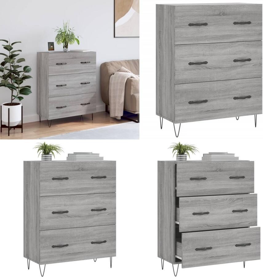 VidaXL Dressoir 69 5x34x90 cm bewerkt hout grijs sonoma eikenkleurig Dressoir Dressoirs Kast Buffetkast