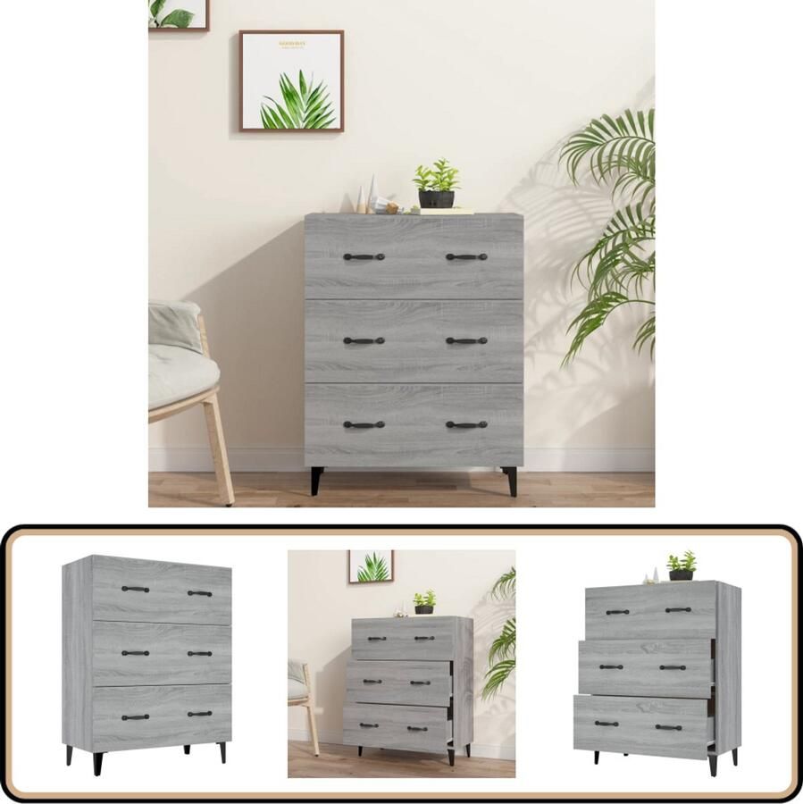 VidaXL Dressoir Grijs Sonoma Eiken 69 5x34x90 cm Dressoir Buffetkast Houten Dressoir Grijze Dressoir Vintage Dressoir