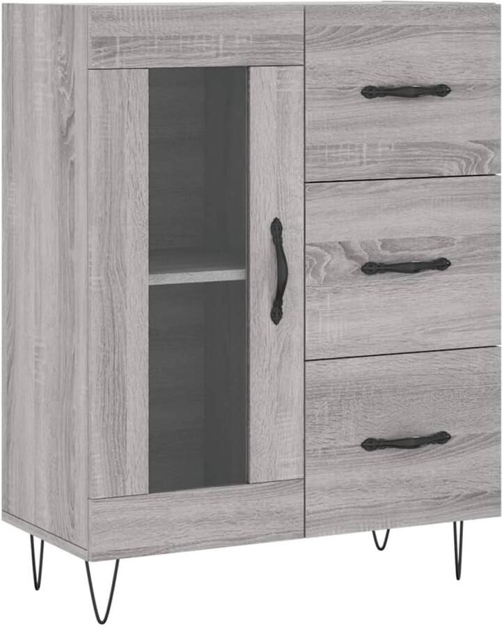 VidaXL Dressoir Grijs Sonoma Eiken 69 5x34x90 cm Dressoir Klassiek Meubel Grijze Commode Houten Dressoir Salontafel