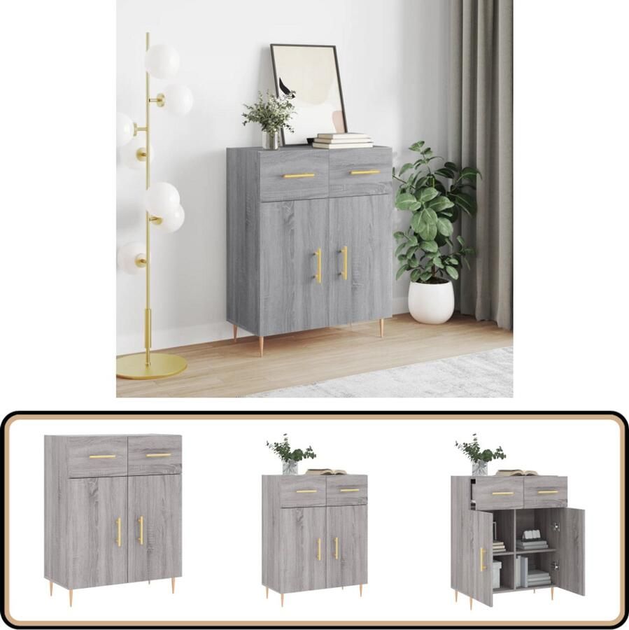 VidaXL Dressoir Grijs Sonoma Eiken 69 5x34x90 cm Dressoir Salontafel Houten Dressoir Grijze Dressoir Landelijk Dressoir